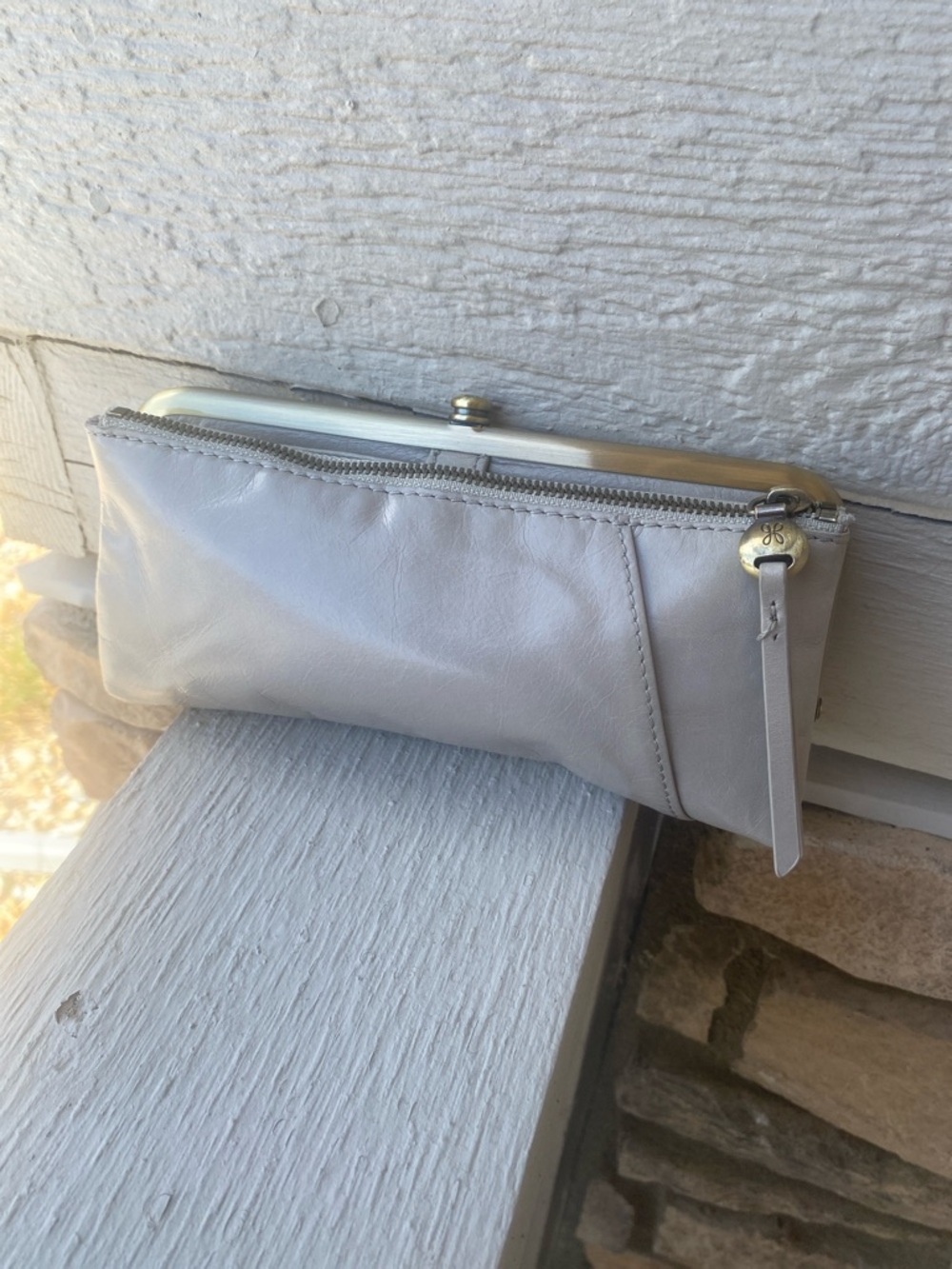 HOBO Leather Clutch Wallet in Light Gray